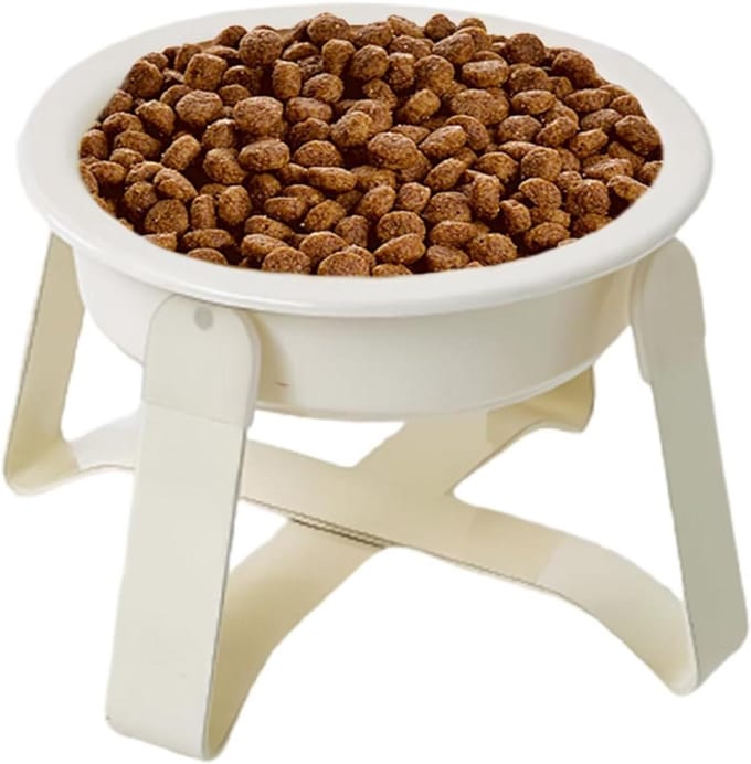 Hond Eetbak - Voerbak Kom - Gezond Voeren - Snorhaarvriendelijk Ontwerp - 15.9 cm Hoog - Wit
