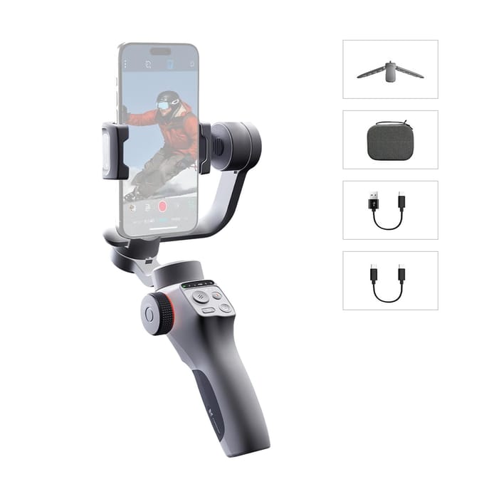 FUNSNAP Capture 5 3-assige stabilisator Gimbal-stabilisator met LCD-scherm voor smartphone 450 g / 0,99 lbs without AI Active Tracker Module zwart