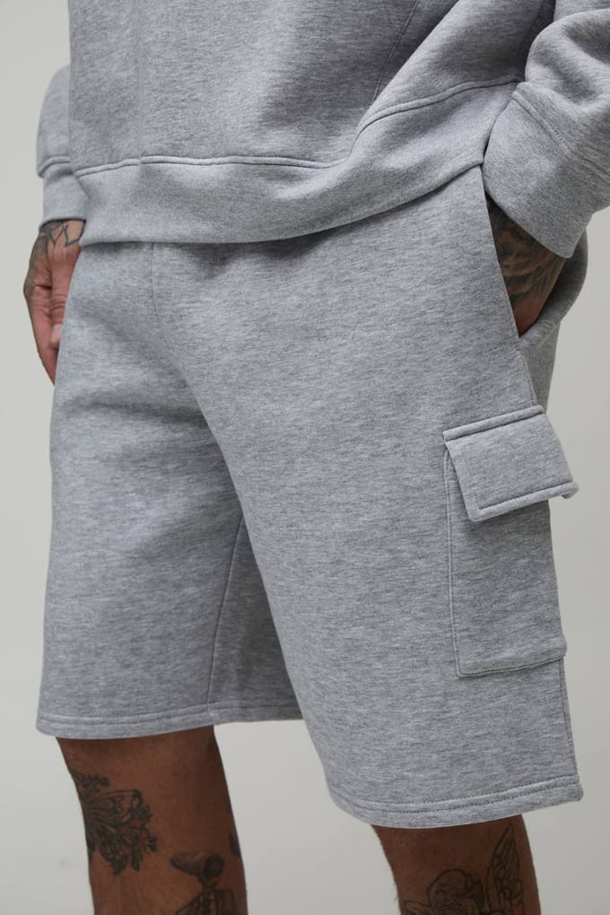 Tall Essential Relaxed Fit Cargo Jersey Short | Grey Marl | Size Small