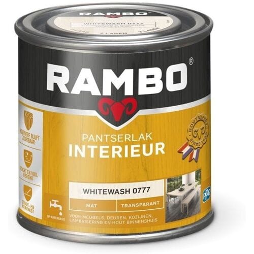 Rambo Pantserlak Interieur - Transparant Mat - Houtnerf Zichtbaar - Whitewash - 0.25L
