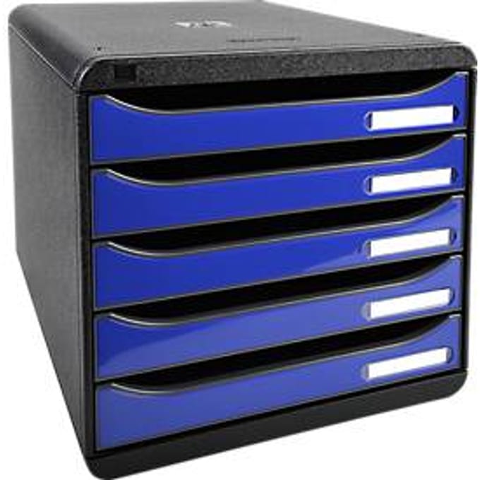 Exacompta Big Box Plus Iderama royal blue glanzend, 5 open laden A4/A4+/24x32, geruisloos, veiligheidsstop, stapelbaar