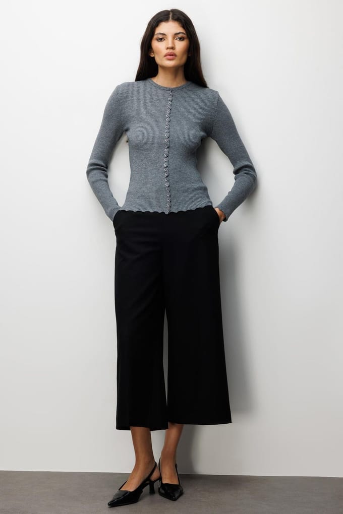 Geribbelde Gebreide Knopen Cardigan