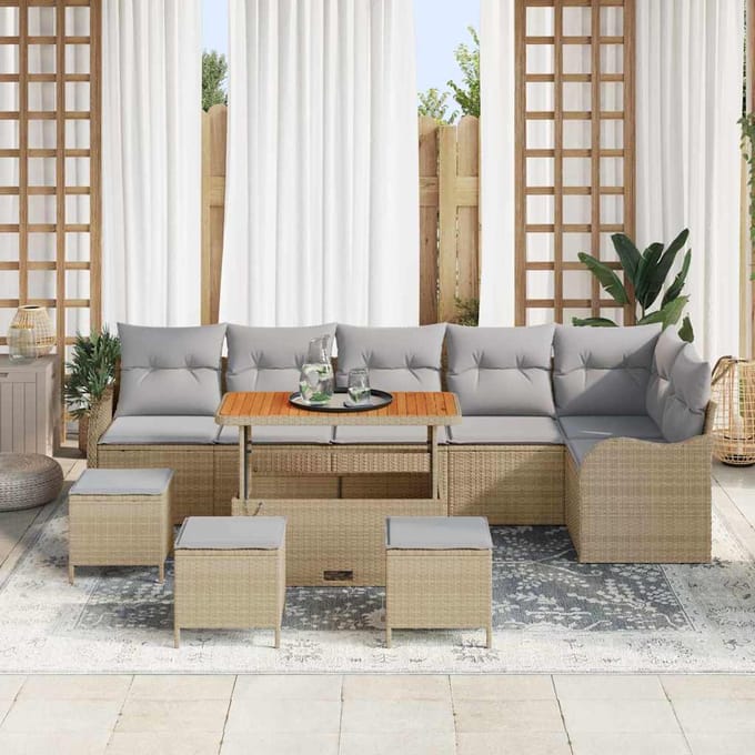 vidaXL - Tuinbank - Set - 10 - st - Beige - poly - rattan