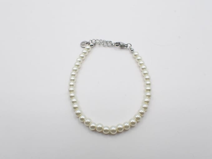 Colure® armband glasparels 6mm off-white zilver