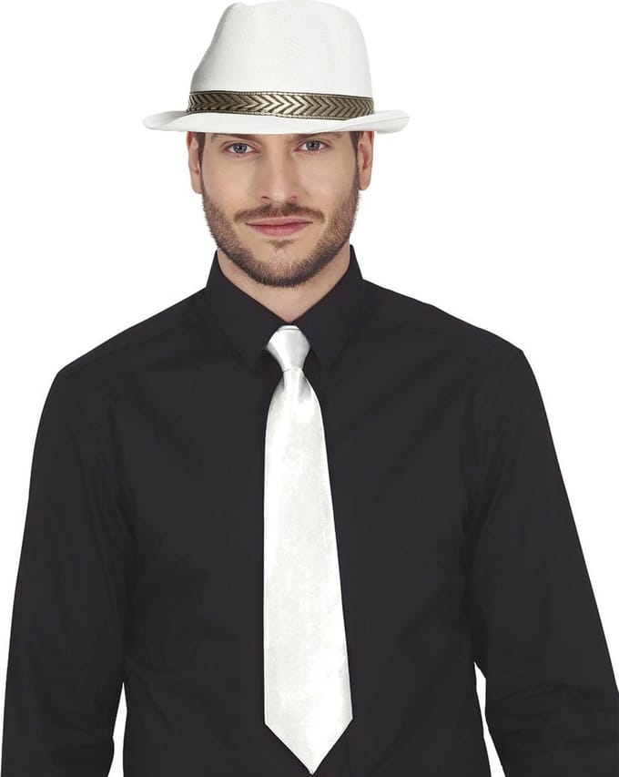 Boland Verkleedkleding setje 2 delig - wit - hoed en stropdas - heren en dames