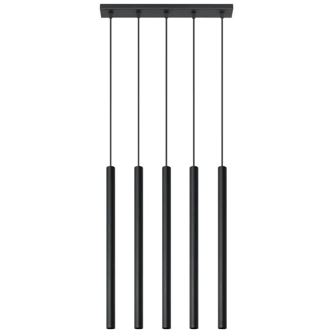 Hanglamp PASTELO 5 met 5 buiskappen in lijn - Sollux Lighting - IP20 - Zwart staal behuizing - 45 x 5 x 90 cm - 5 x G9 LED, exclusief lichtbron - 5 x 8 W - Moderne hanglamp voor slaapkamer, woonkamer en gang
