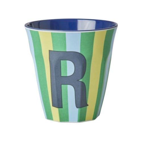 Rice melamine beker medium gestreept letter r, groen