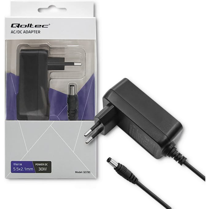 Qoltec 30W plug-in voeding |   15V |   2A |   5.5*2.1