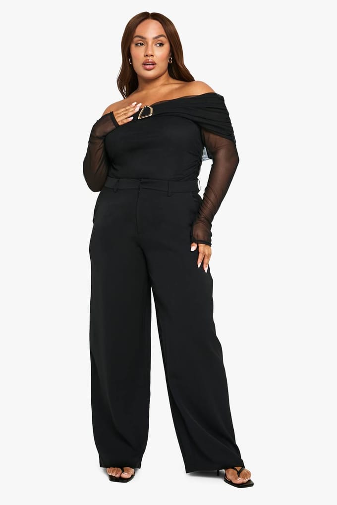 boohoo Dames Plus op maat gemaakte wijde broek | Black | Maat: 28