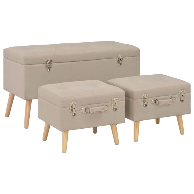 vidaXL - Opbergkrukken - 3 - st - stof - beige