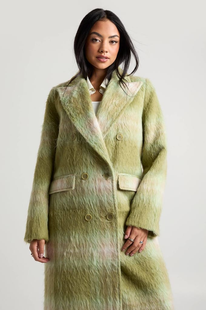 boohoo Dames Bekijk Oversized Dubbelgeknoopte Wol Look Jas | Green | Maat: 8