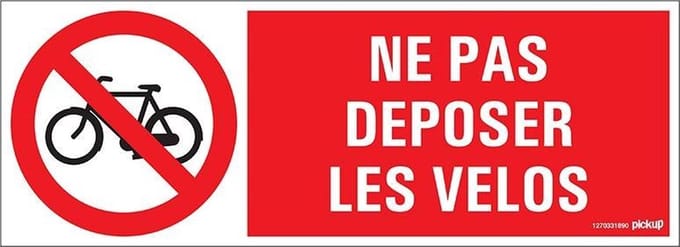 Pickup panneau 33x12 cm - Ne pas deposer les velos