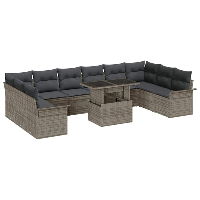 vidaXL - Tuinbank - Set - 11 - st - Grijs - poly - rattan