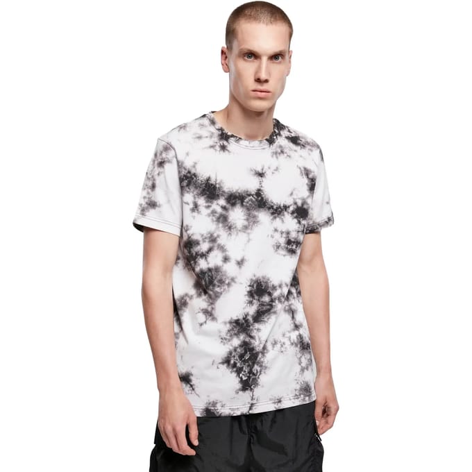 Urban Classics - Black Tie Dye Heren T-shirt - M - Wit/Zwart