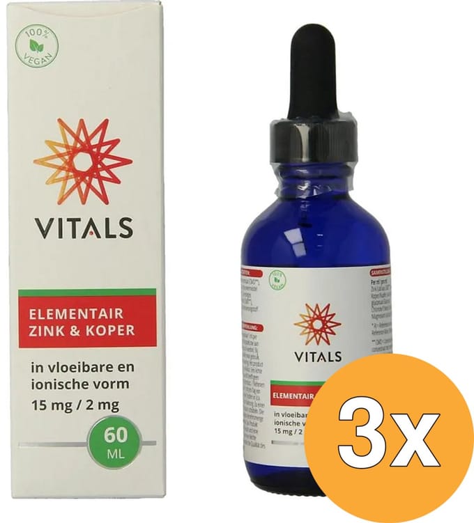 3x Vitals Elementair Zink & Koper (60 ml)