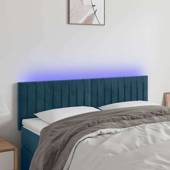 vidaXL - Hoofdbord - LED - 144x5x78/88 - cm - fluweel - donkerblauw