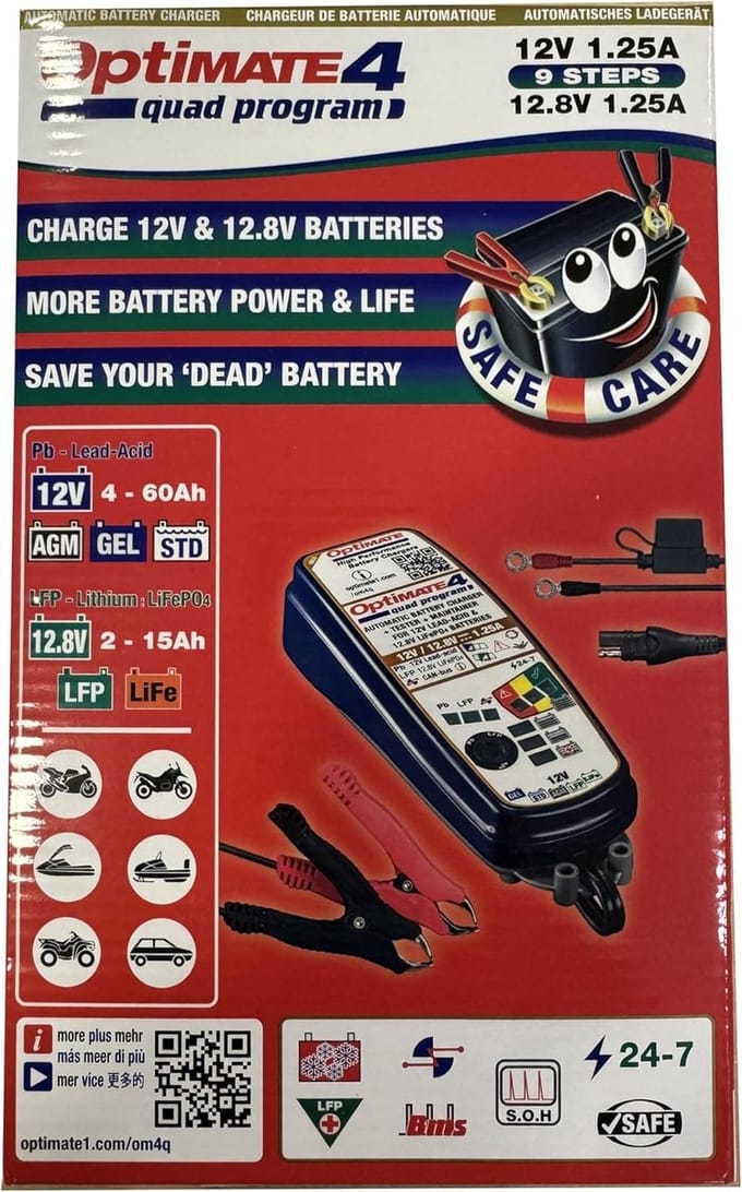 Acculader - Batterijlader - Voertuig Onderhoud - Quad Programma - 22x8x5 cm