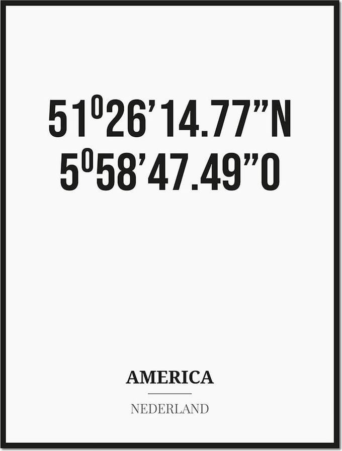 Poster/kaart AMERICA met coördinaten