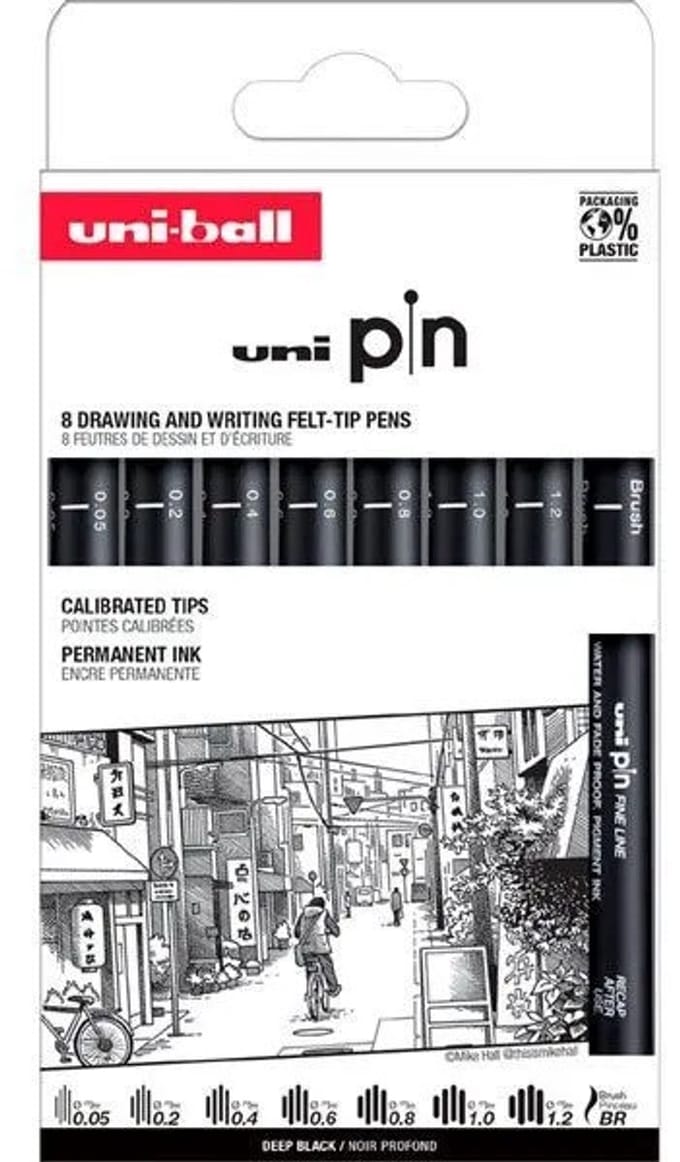 Uni-Ball Pin ASP11 Fineliner Set 8 Stuk
