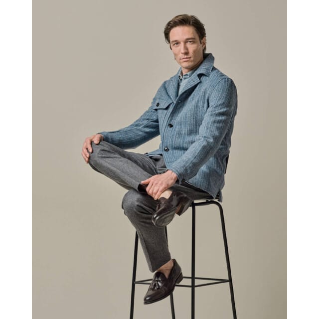 normale fit overshirt Profuomo lichtblauw geprint scheerwol