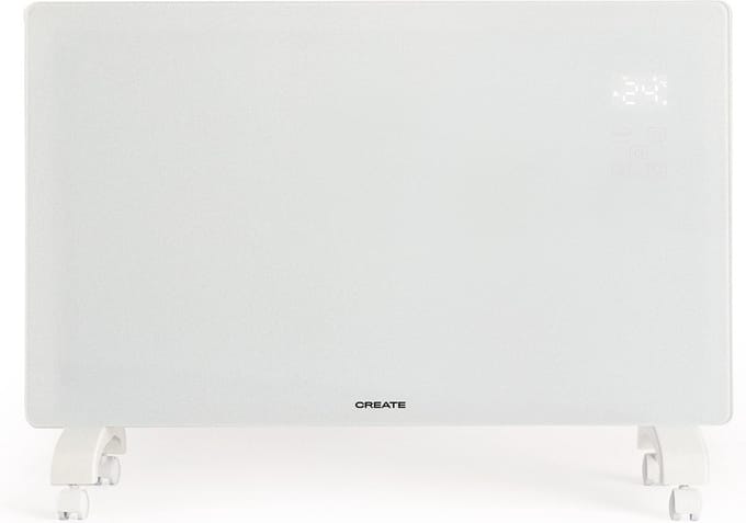CREATE WARM CRYSTAL 2000W Wifi - glazen stralingsconvector - Op wielen - WIFI - 2 vermogens - Wit