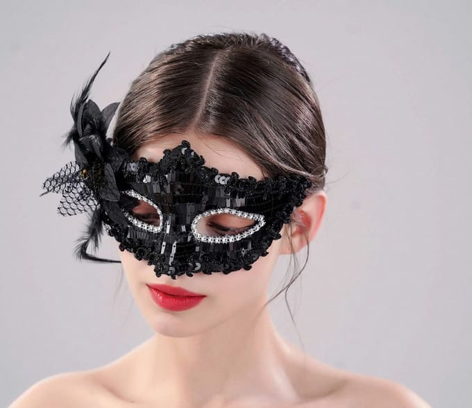 Masker zwart met bloem (voor volwassenen)