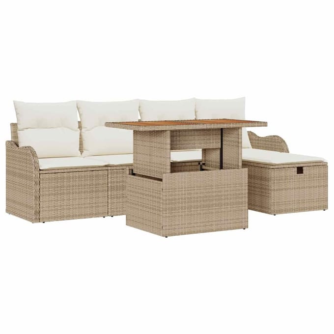 vidaXL Tuin Sofa Set 6 st Beige poly rattan