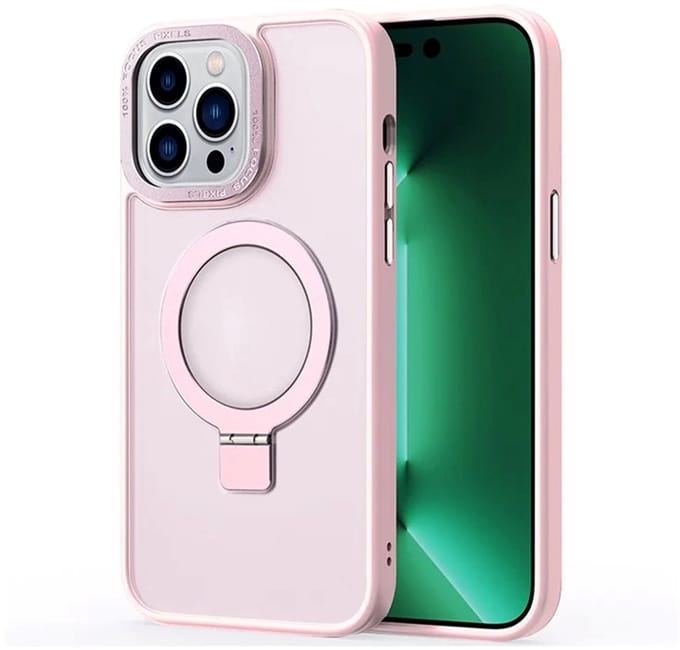 Cityhoesje - iPhone 15 Pro Max - Magnetic - Ring Holder Kickstand - Protective – Backcase - Roségoud