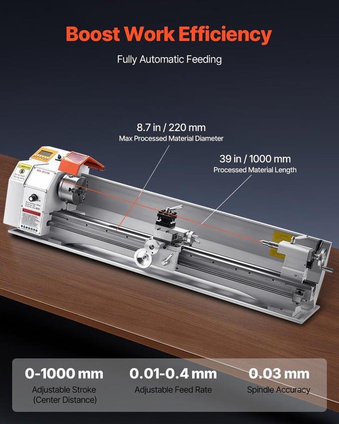 Metalen draaibank Machine 8,7 x 39 inch Bankstroom Metalen draaibank Automatische voeding