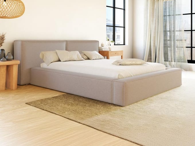 Vente-unique Bed met opbergruimte stof beige 140 x 190 cm