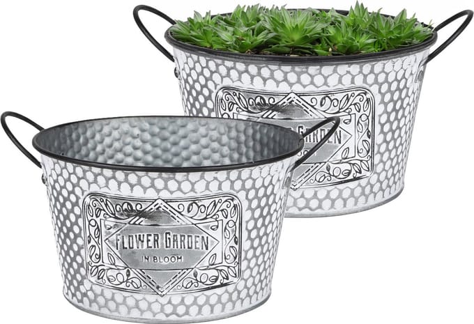 Sunnydays Teil/plantenpot/bloempot - 2x - zink - zilver - D22 x H12 cm