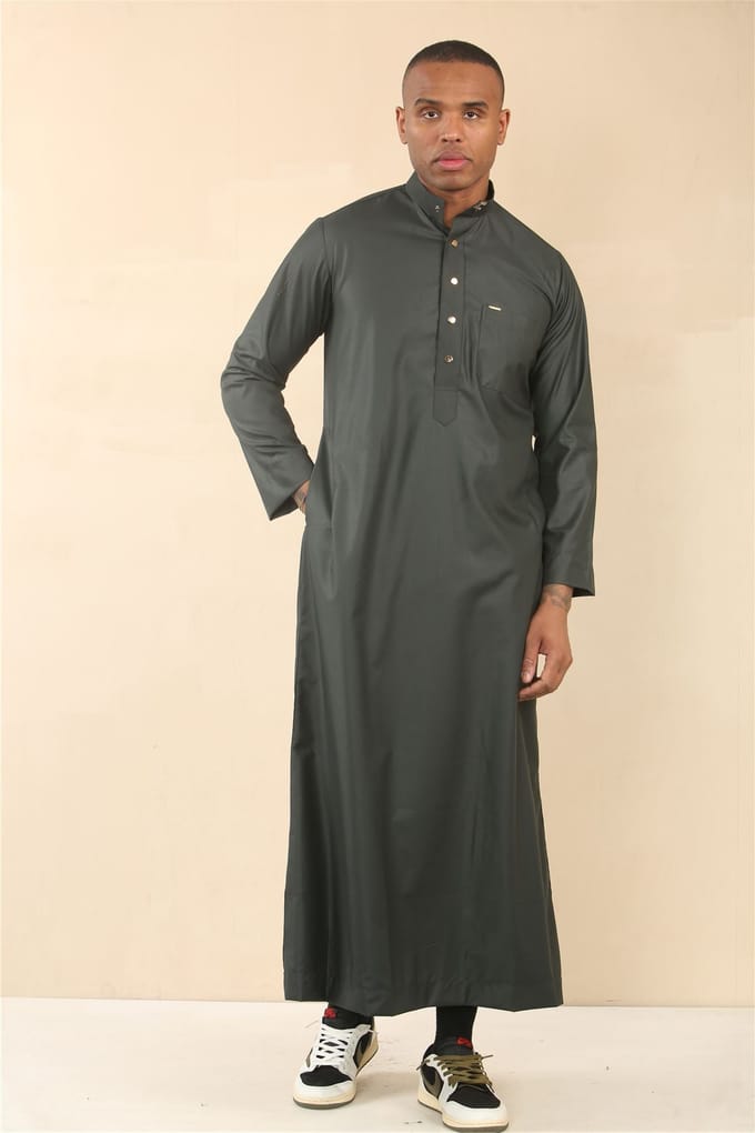 Heren blauwe Thobe Arabische Saoedi-Emiratische islamitische kleding Jubba gewaad