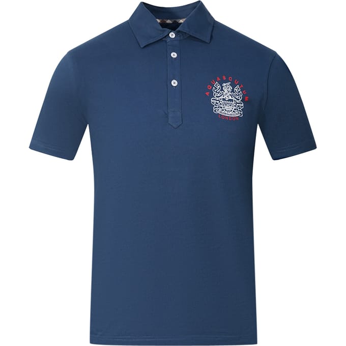 Aquascutum Aldis London Logo Blue Polo Shirt