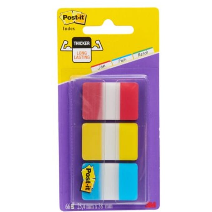 Indextabs post-it 686ryb 25.4x38.1mm strong blauw, Rood, geel 66 tabs