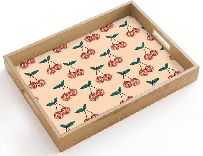 Dienblad hout 40x30 cm - Schootdienblad - Kers - Disco - Patroon - Borrelplank rechthoek - Plateau dienbladen