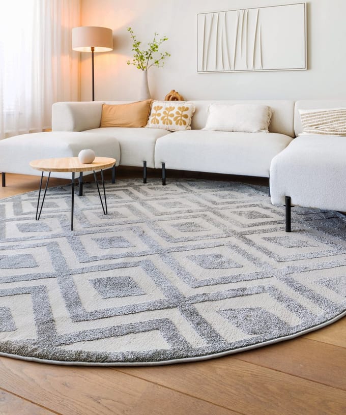 Rond vloerkleed Scandinavisch - Contour Diamond grijs 100