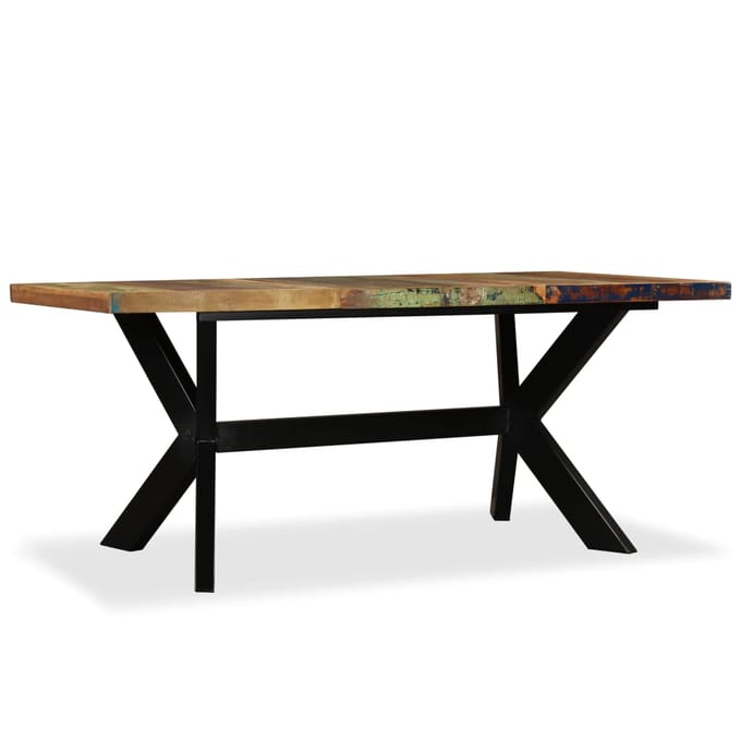 vidaXL - Eettafel - 180 - cm - massief - gerecycled - hout - en - stalen - kruis