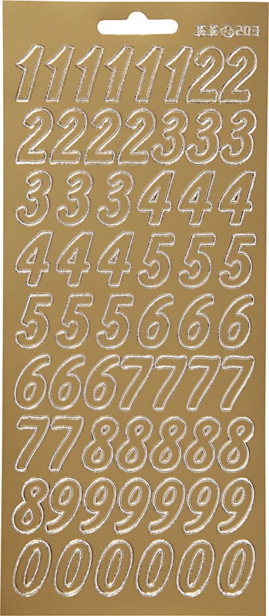 Stickers, cijfers, vel 10x23 cm, goud, 1 vel