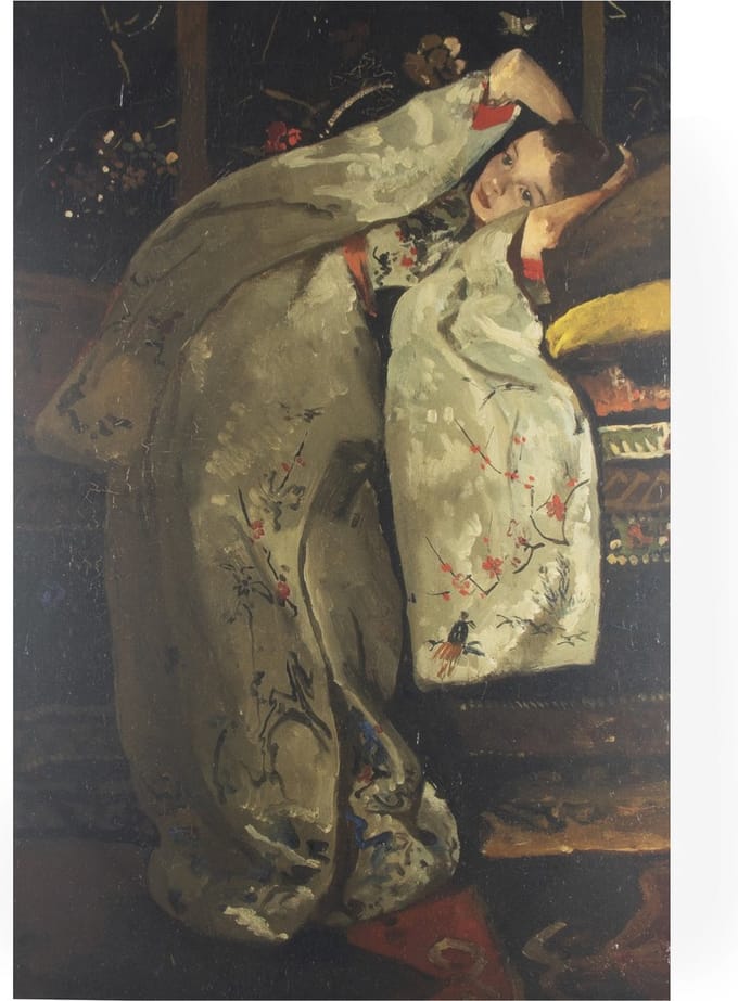 Art for the Home Meisje in witte Kimono Canvas 100x70 cm