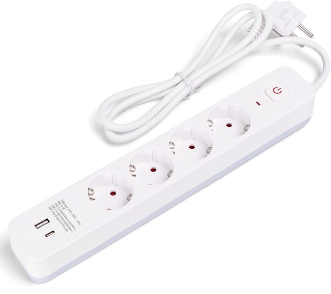 Stekkerdoos met USB - Verlengsnoer met USB - Aigostar - 4 Stopcontacten - 1 USB-A - 1 USB-C - 1.5 Meter - Randaarde - Wit | Nederland