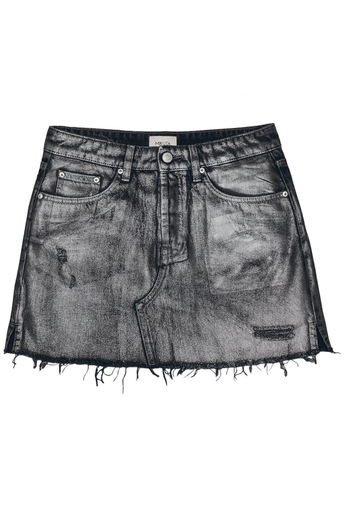 Mikuta The Black Shimmer Slit Denim Skirt Größe: M | Miniröcke Outlet | Damen | Schwarz