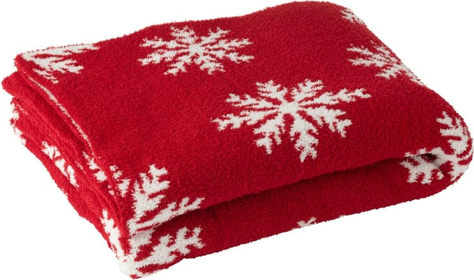 J-Line plaid Sneeuwvlokken - polyester - rood/wit