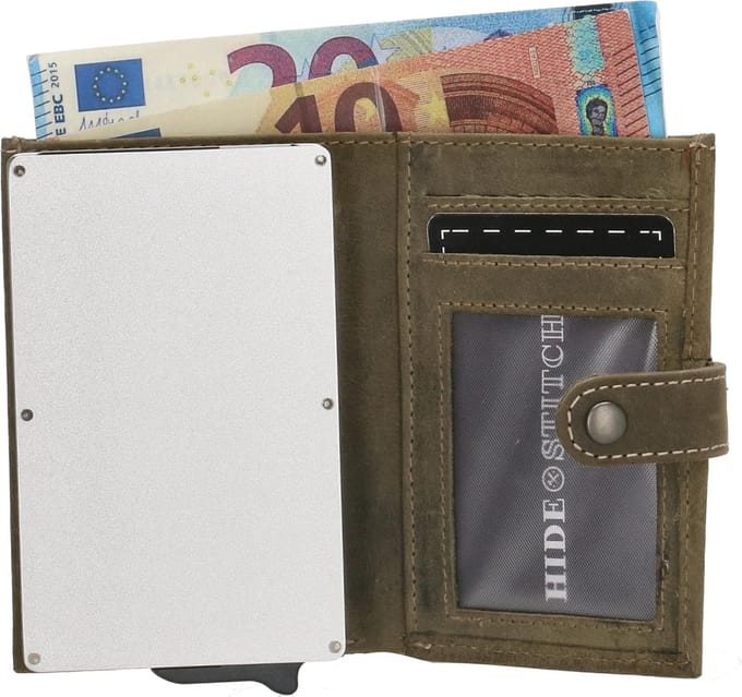 Hide & Stitches Idaho Safety Wallet - 100% Leder - Pasjeshouder - Olijfgroen