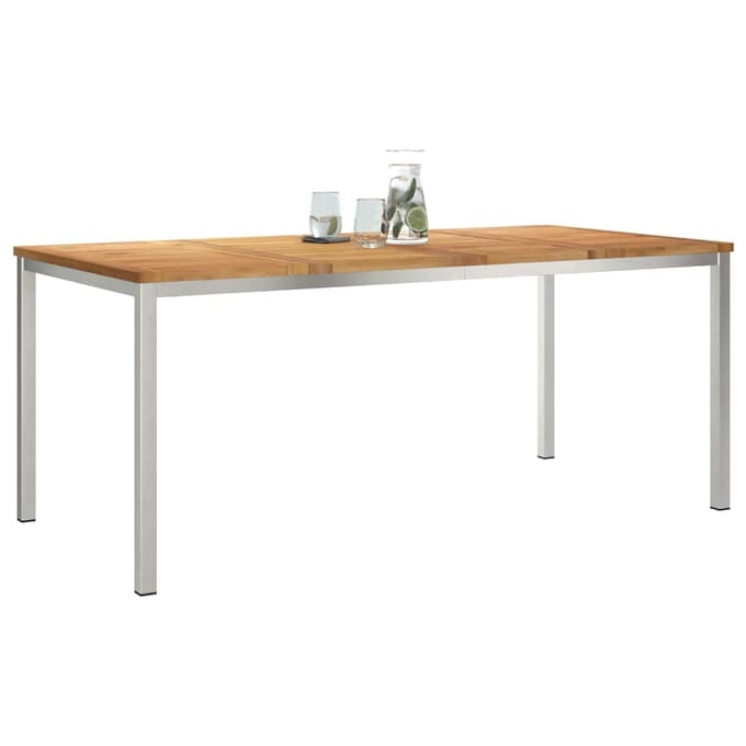 vidaXL - Eettafel - 180x90x75 - cm - Massief - Teakhout - en - RVS