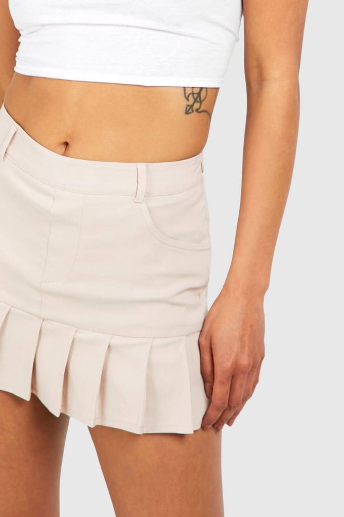 boohoo Dames Pleated Hem Micro Mini Skort | Steen | Maat: 42