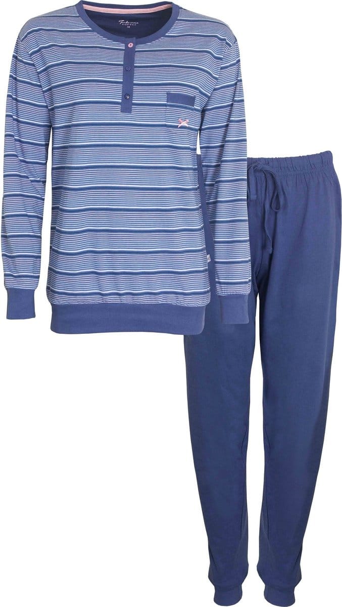 Tenderness Dames Pyjama - Jersey Kwaliteit - Polo Sluiting - Blauw - Maat S