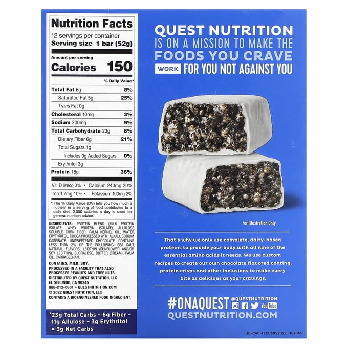 Quest Nutrition, Barres protéinées Hero, Cookies & Crème croustillant, 12 barres, 1,83 oz (52g) Chaque