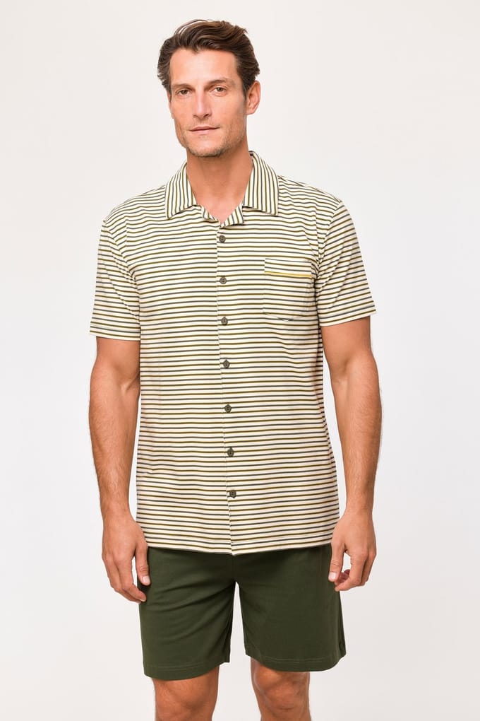 Woody Jongens-Heren Pyjama beige streep - maat 164/14J