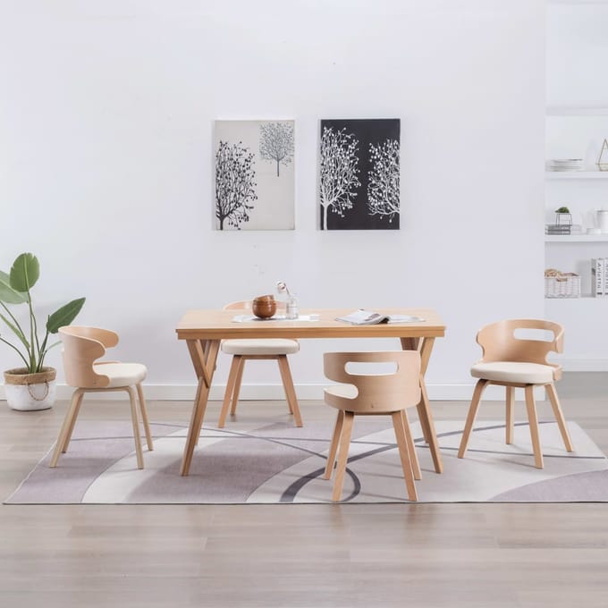 vidaXL - Eetkamerstoelen - 4 - st - gebogen - hout - en - kunstleer - crèmekleurig
