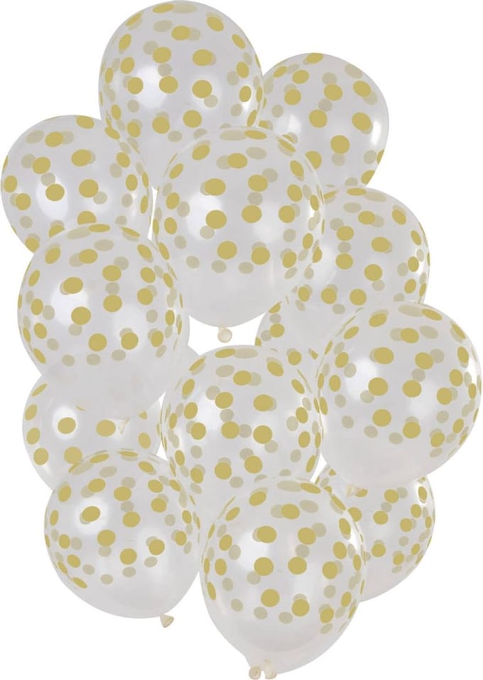 Ballonnen Stippen Goudkleurig Transparant 33cm - 15 stuks